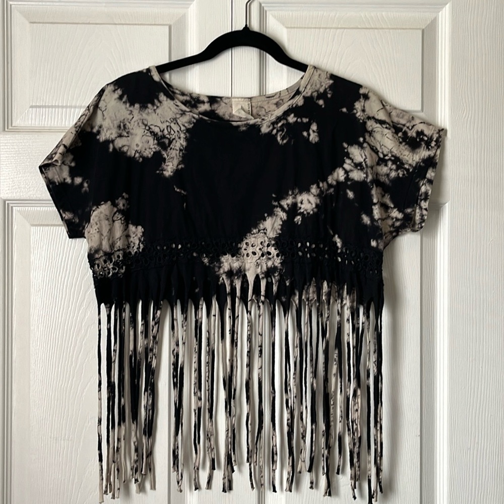 Vintage American Eagle tie dye crop top fringe hem